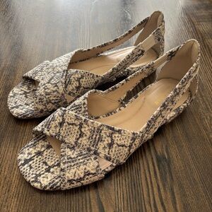 Cole Haan Opened Toe Leather Snake Skin Print Flats Women’s Sz 7.5